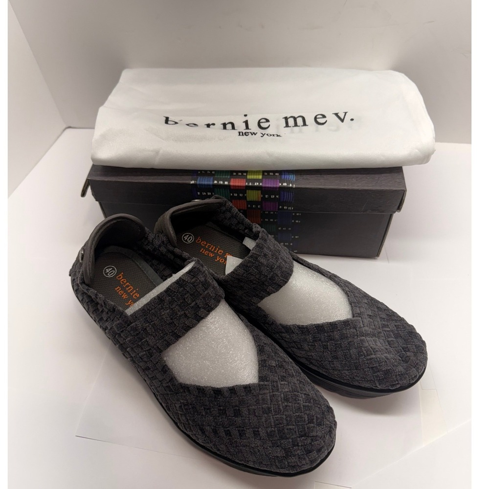 Bernie Mev Lulia Dark Grey Chenille Woven Wedge Mary Jane Pumps Size 40